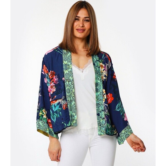 JOHNNY WAS Kimono Rare Reversible Size Small Rayon Viscose Pockets - Picture 2 of 15